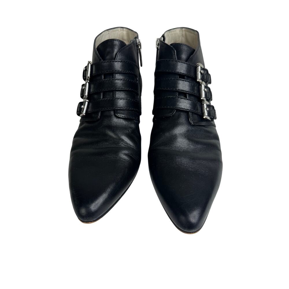 Michael Kors Black Leather Booties Side Zip 3 Buckle size 7